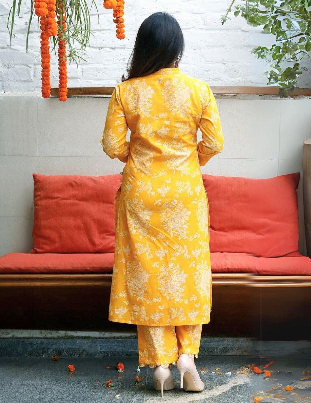 Cotton Khadi Yellow Kurti With Pant