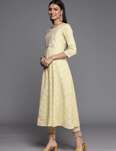 Yellow Pure Cotton A-Line Dress