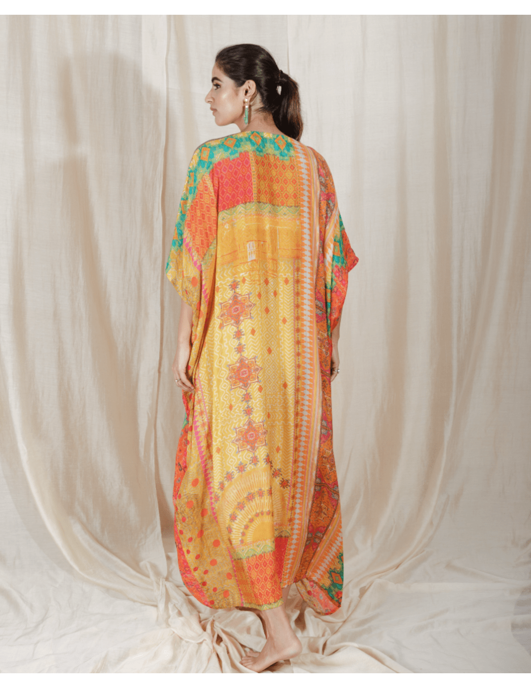 Multi Color Moroccan Silk Shape Of You Printed Kaftan