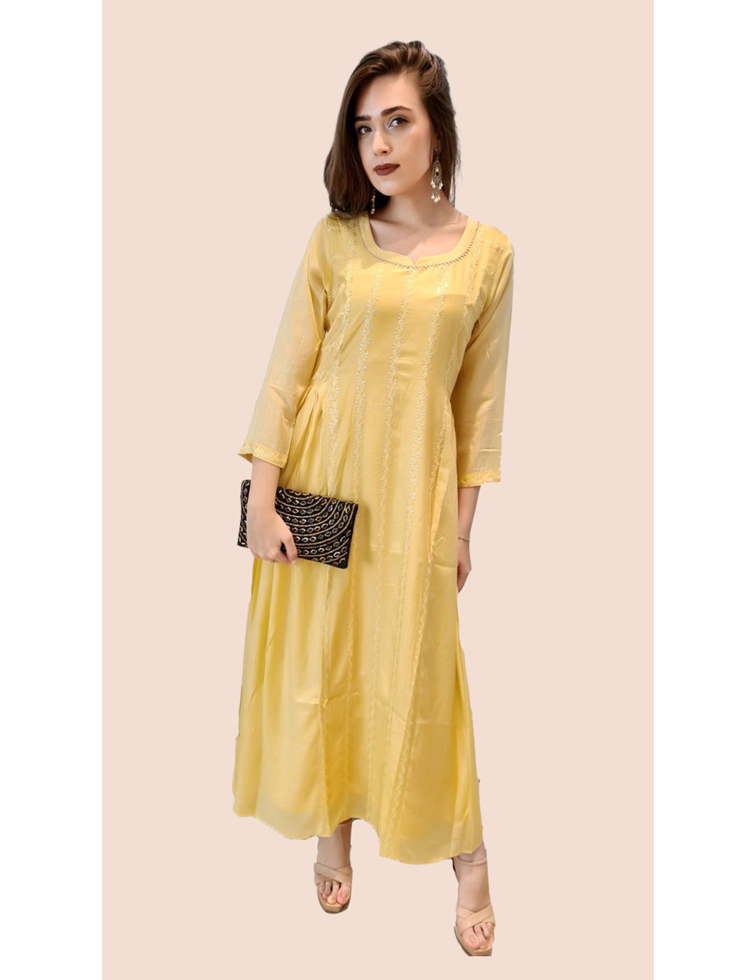 Yellow Flared Cotton Silk Anarkali Dress