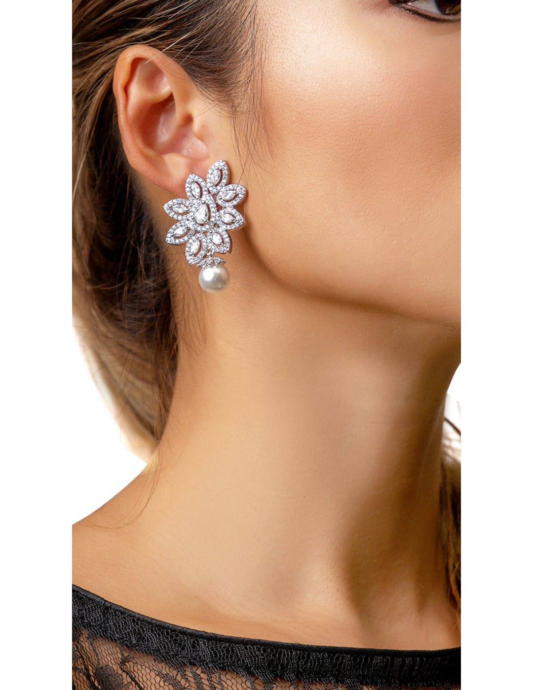 Paisley Pearl Faux Diamond Studded Earrings