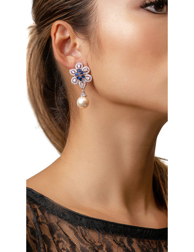 Studio j Elegant  Floral  Orchid Faux Diamond Studded Drop Fashion Earrings For Women