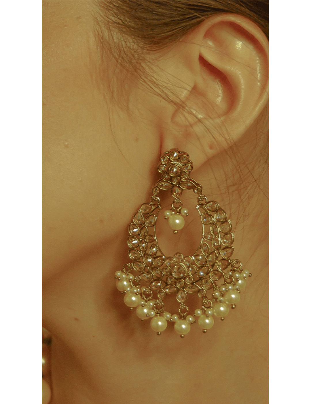Gold Finish Small Chandbali Earrings With Pearl Drops