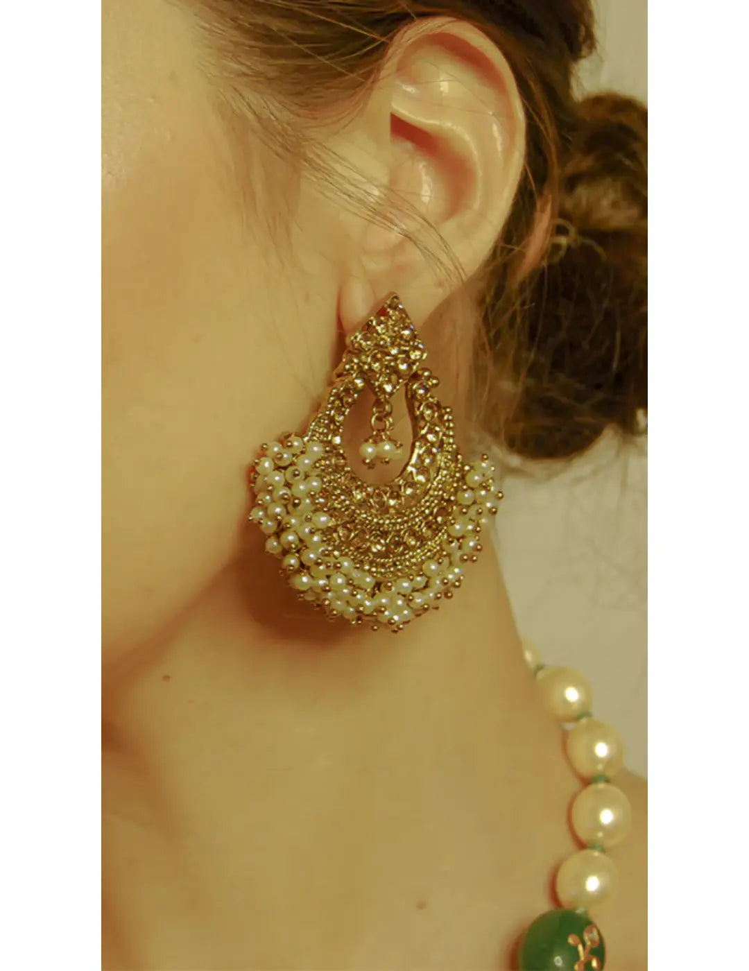 Pearl Gold Tone Chandbali Earrings