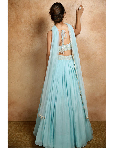Blue Lehenga With Embroidered Blouse