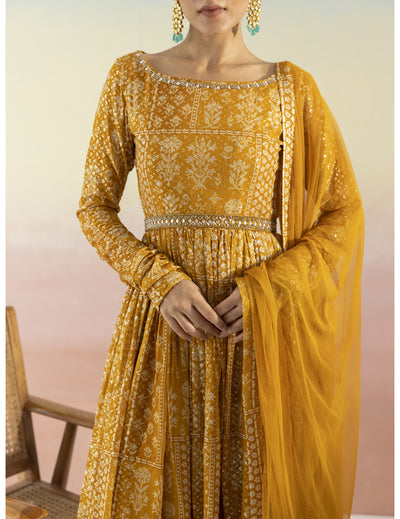 Yellow Embroidered Anarkali Set