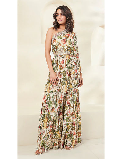 Off-white Floral Indo-Western Sharara