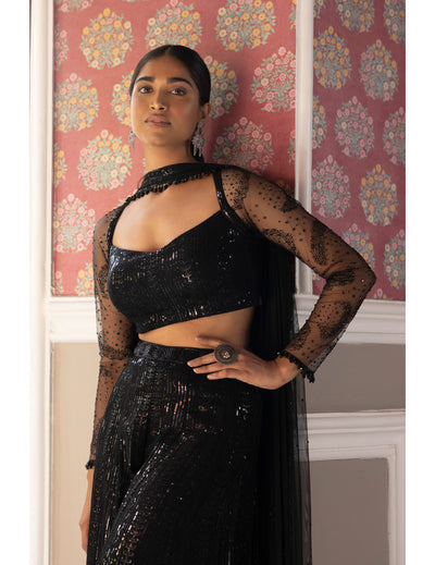 Black Embroidered Sequins Blouse & Sharara Set