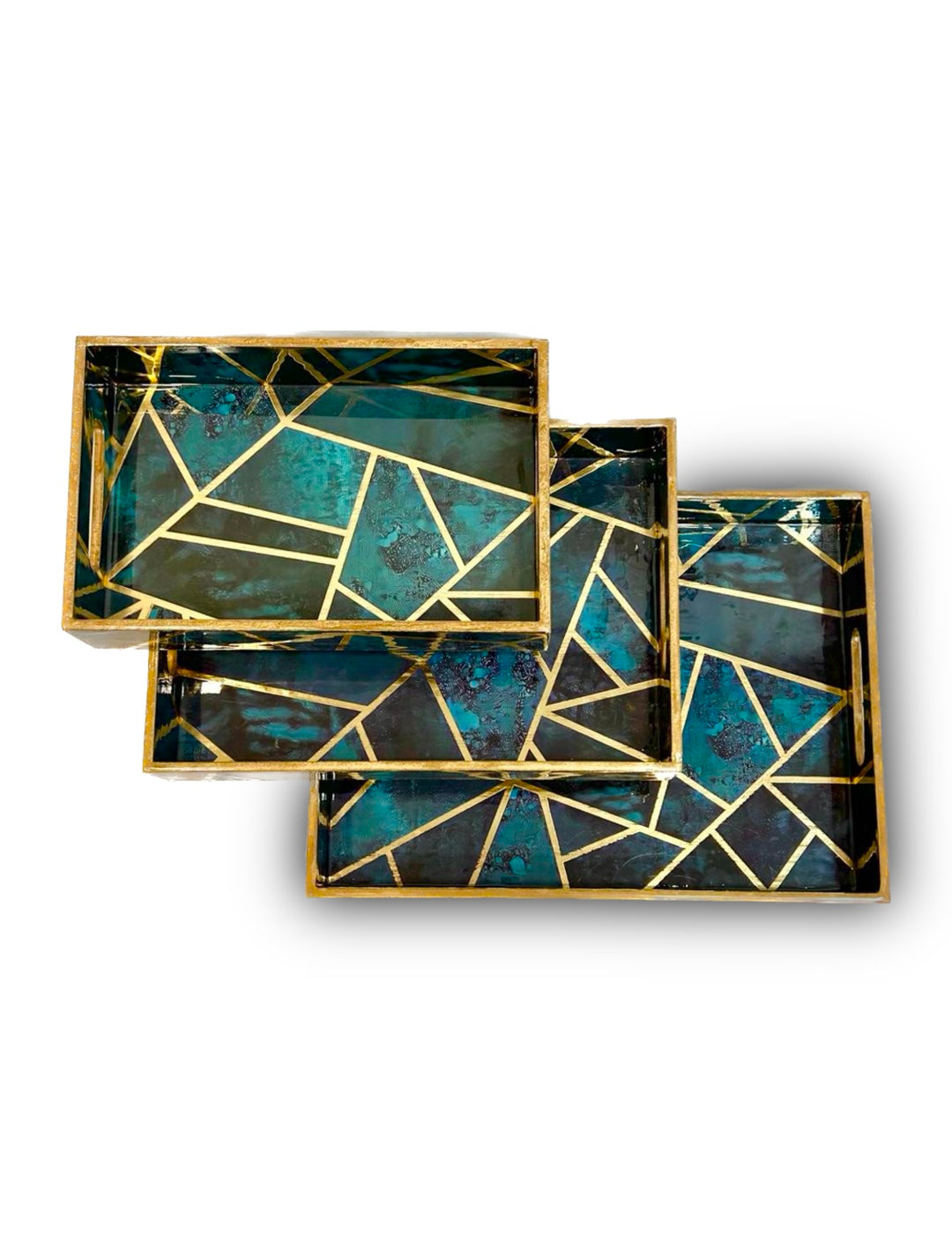 Green Mosaic Design Serving tray set (Set of 3)