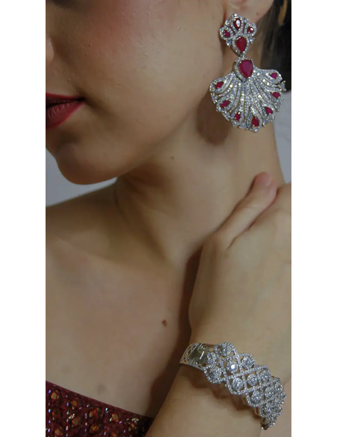 Faux Diamond Pink Stone Studded Dangler Earrings