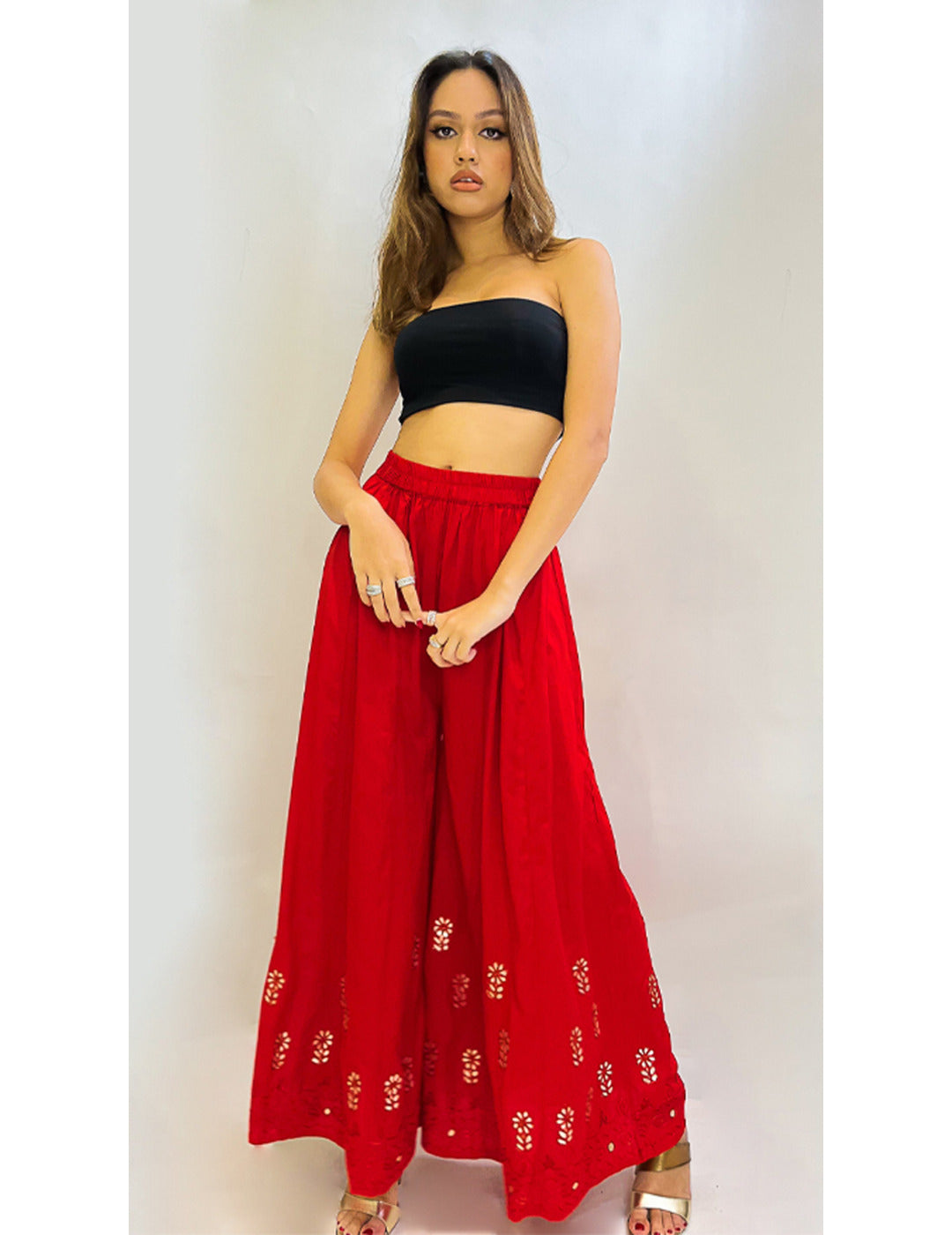 Red Full Flared Palazzo