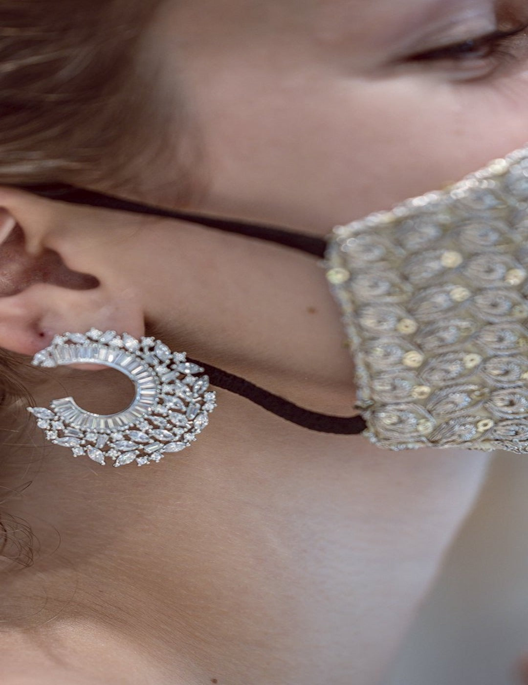 fashion Paved Petal Motif Faux Diamond Earrings online