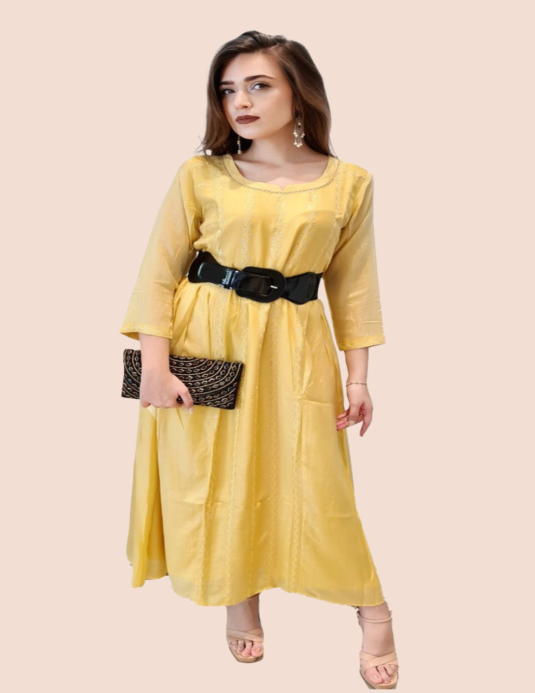 buy online Yellow Flared Cotton Silk Anarkali Dress