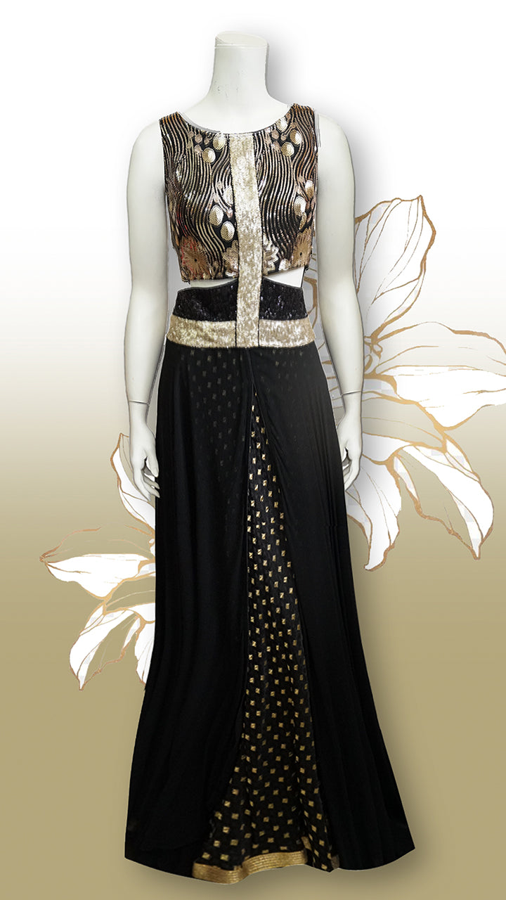 Elegant Black Gold Print Dress online in singapore