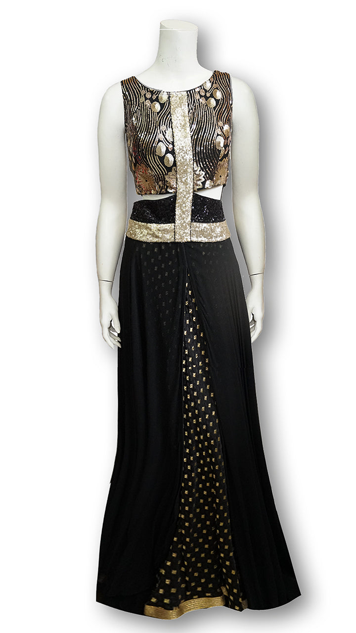 shop dress Elegant Black Gold Print Dress