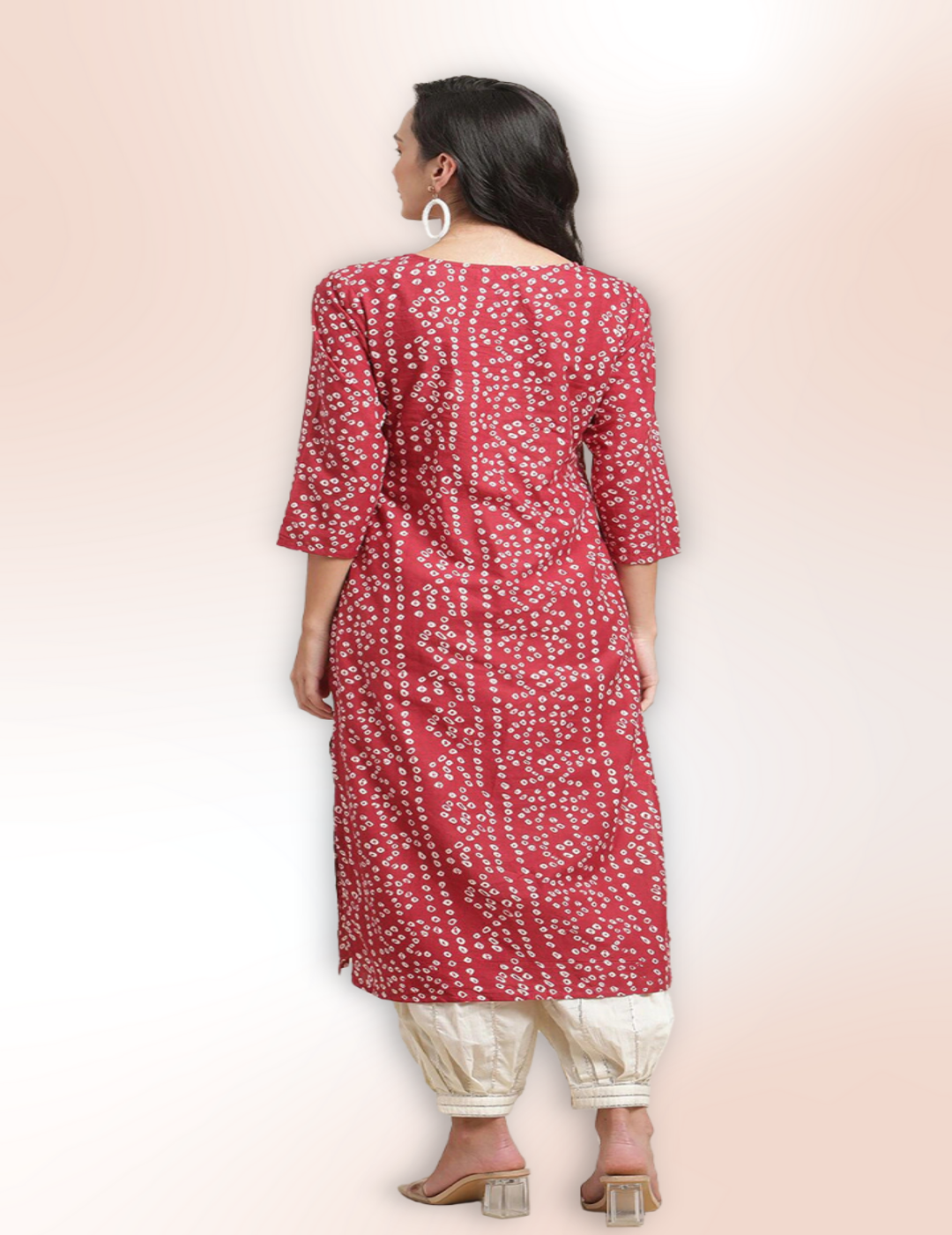 long kurti Red & White Bandhani Printed Pure Cotton Kurta