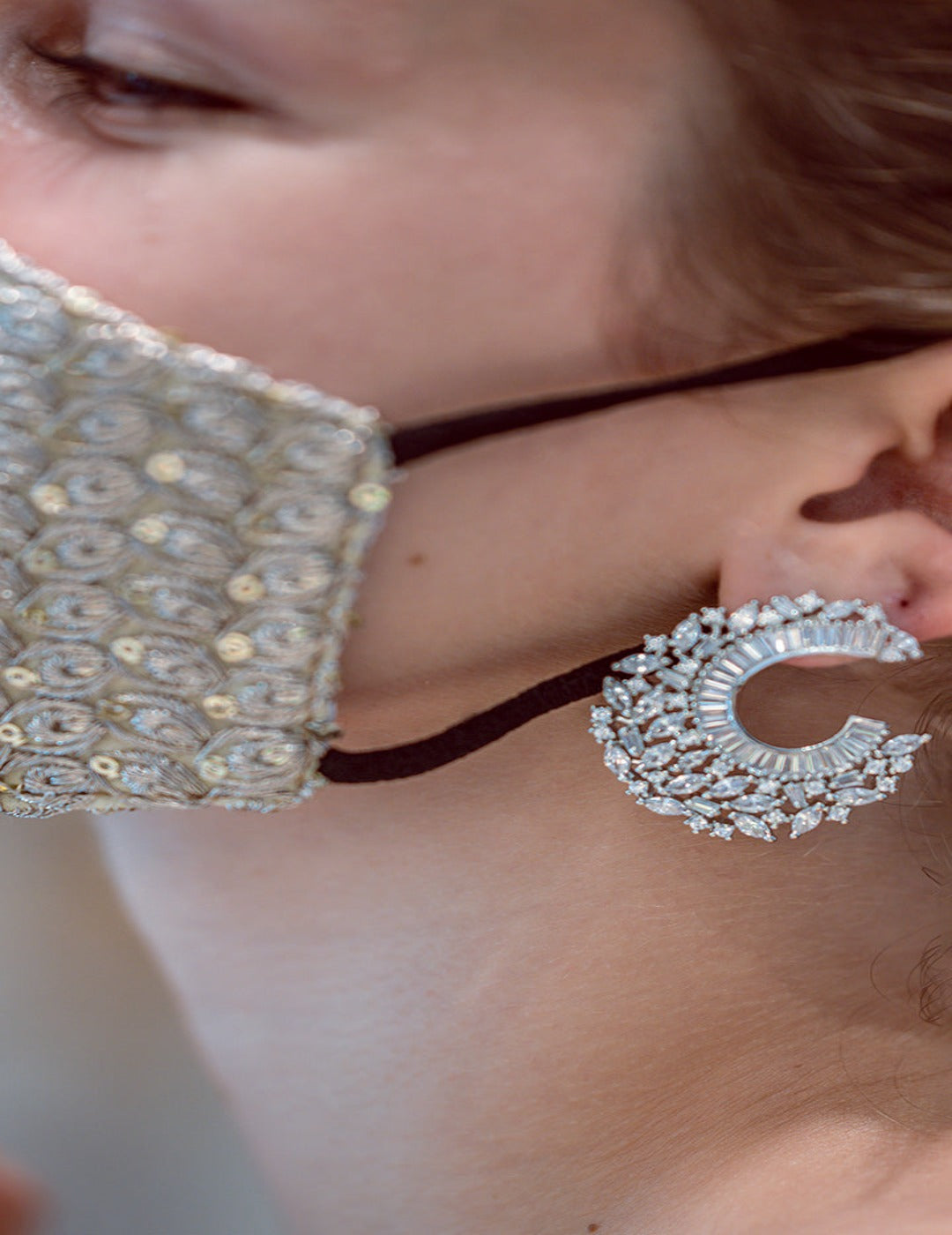 boutique singapore Paved Petal Motif Faux Diamond Earrings