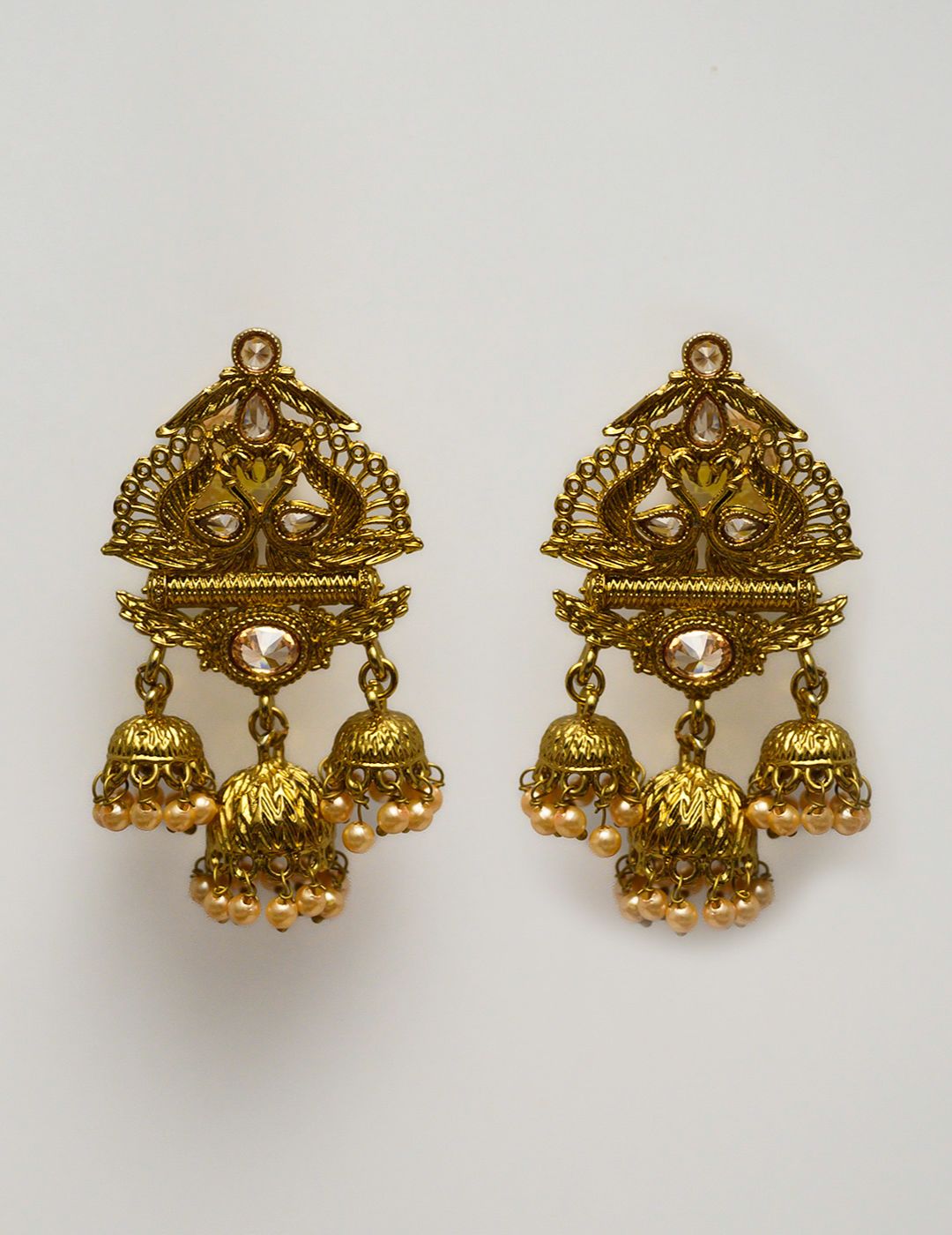 Golden Handicraft Earrings With Anklet Bells