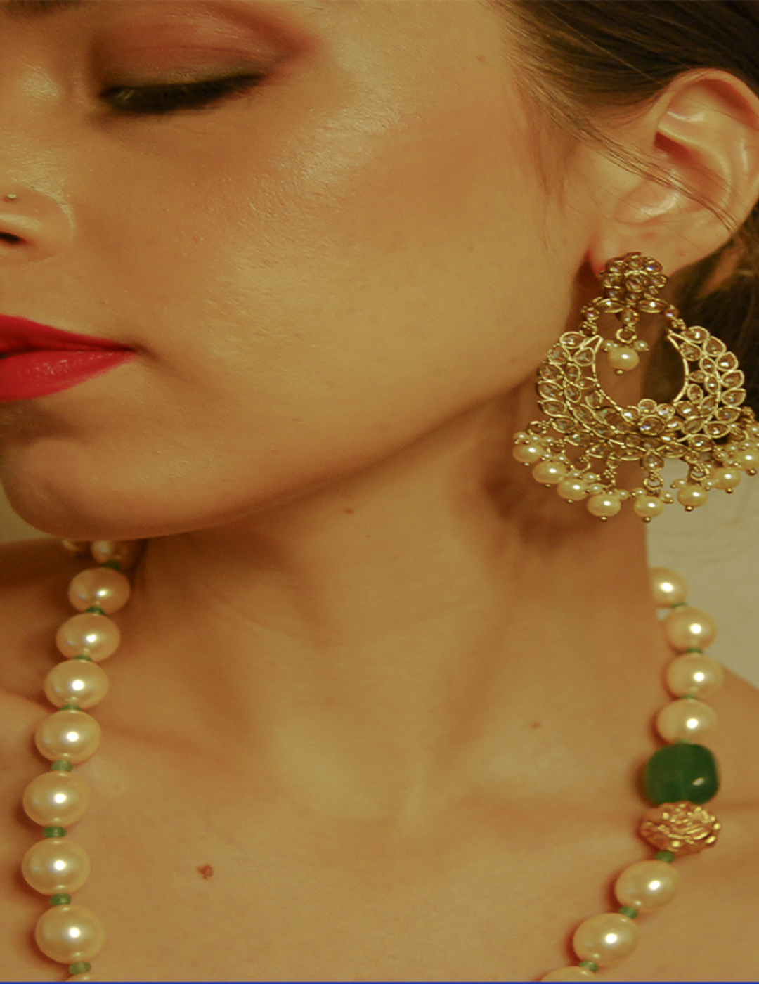 online Gold Finish Small Chandbali Earrings With Pearl Drops