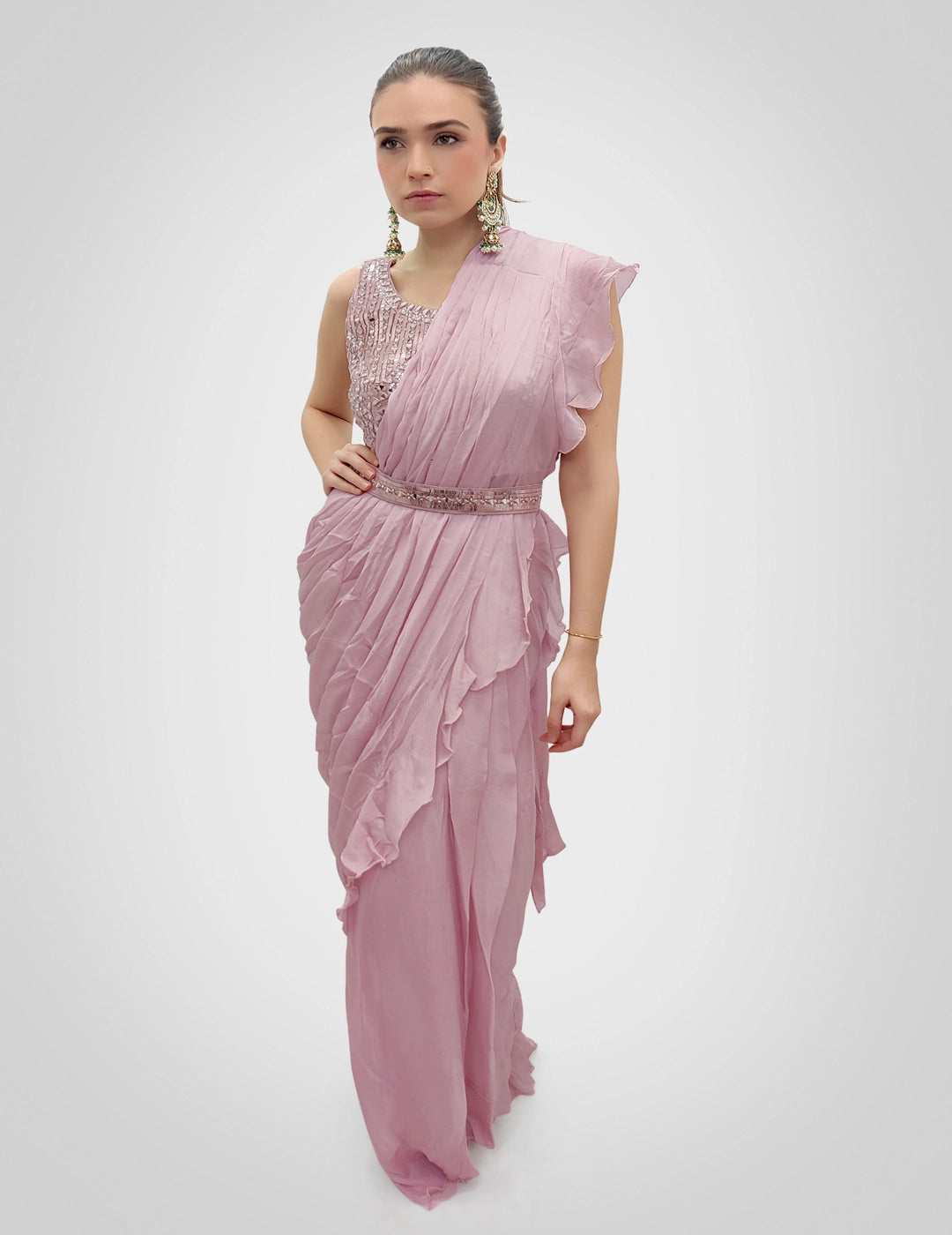 Blush Pink Saree With Sequined Blouse