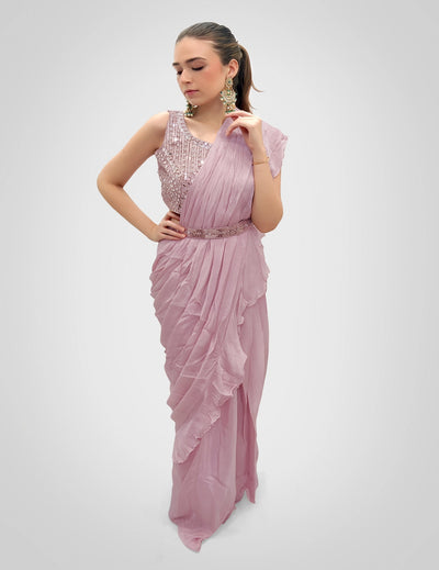 Blush Pink Saree With Sequined Blouse