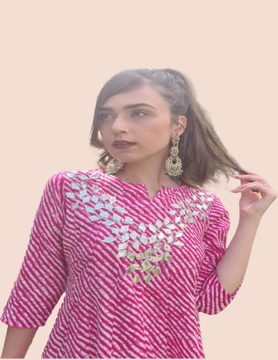 online Pink Bandhani Printed Anarkali Kurti